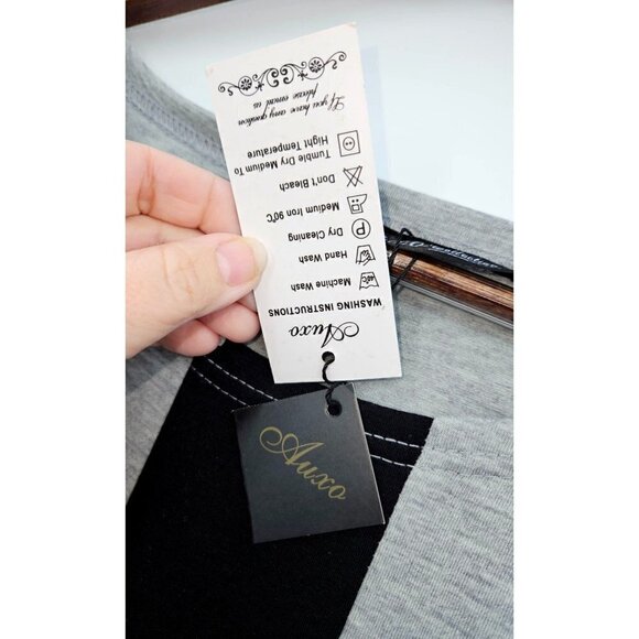 Auxo Maxi Dress Sz Small 4 6 Short Sleeve Stretch Modest Pockets Gray Black NEW - Picture 9 of 10